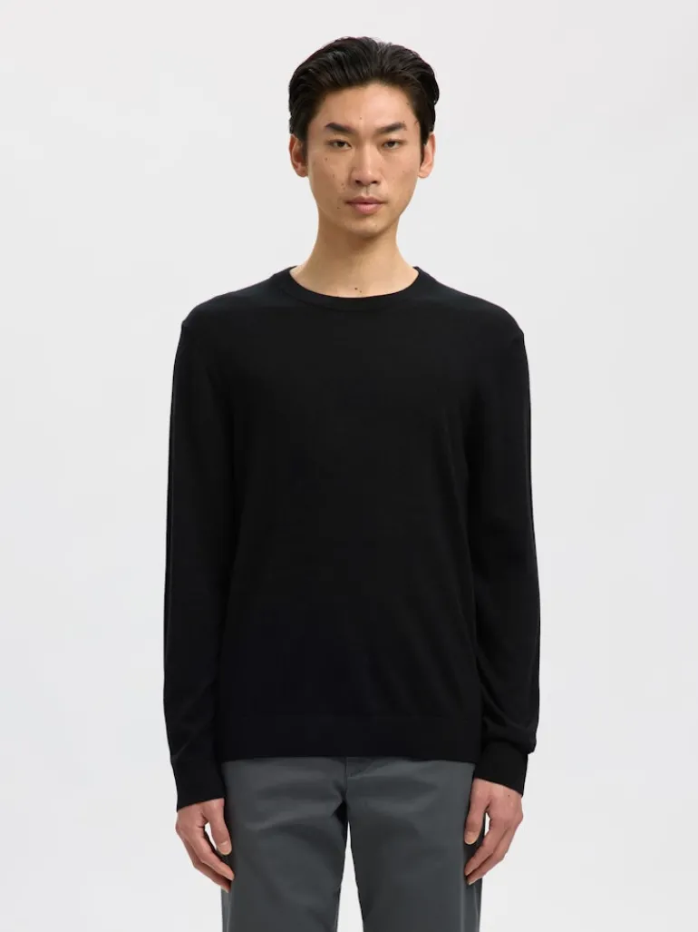 SLHTRAY LS KNIT MERINO CREW NECK NOOS black