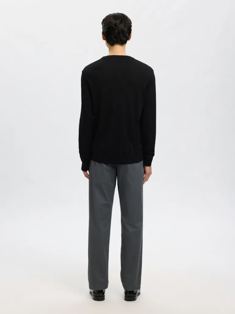 SLHTRAY LS KNIT MERINO CREW NECK NOOS black