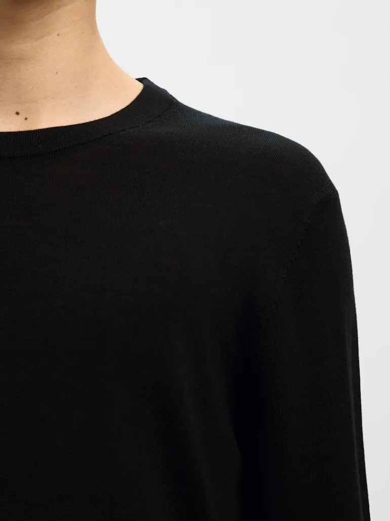 SLHTRAY LS KNIT MERINO CREW NECK NOOS black