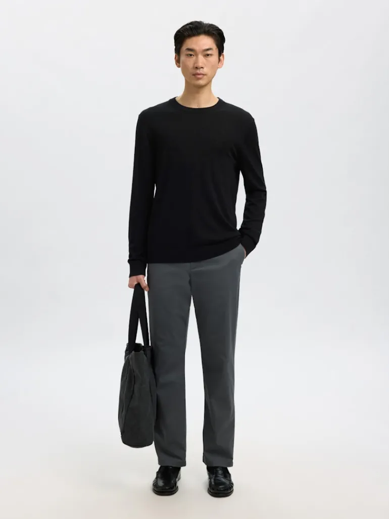 SLHTRAY LS KNIT MERINO CREW NECK NOOS black