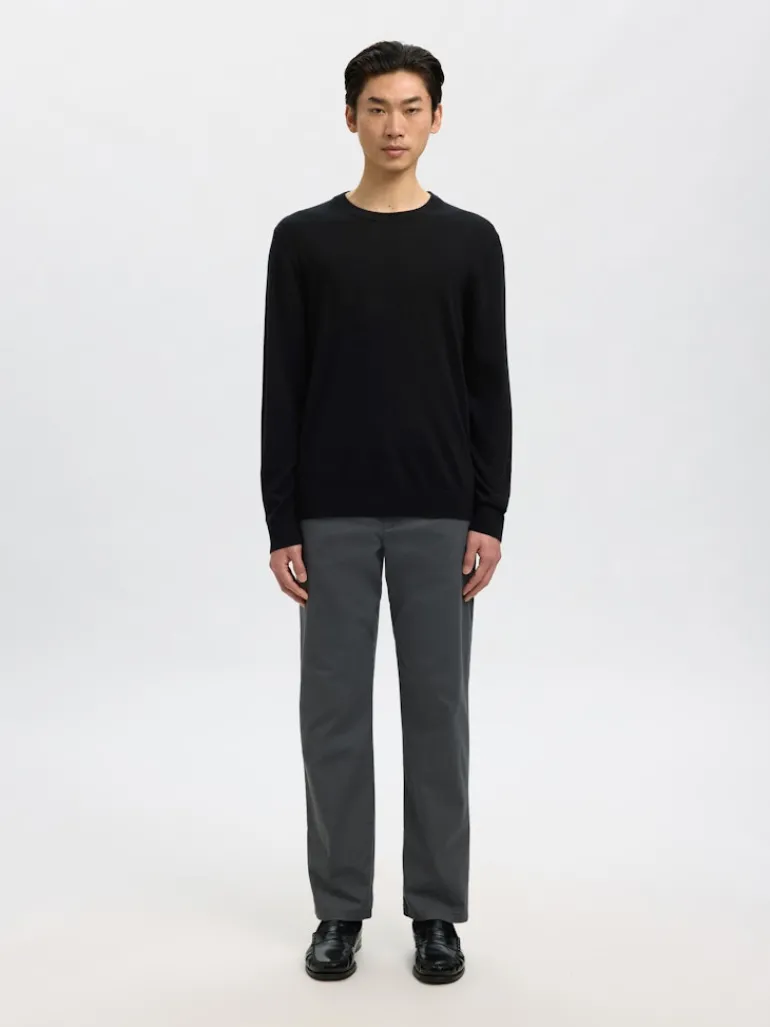SLHTRAY LS KNIT MERINO CREW NECK NOOS black