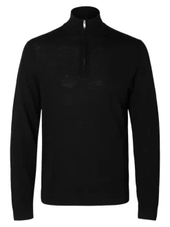 SLHTRAY LS KNIT MERINO HALF ZIP NOOS black