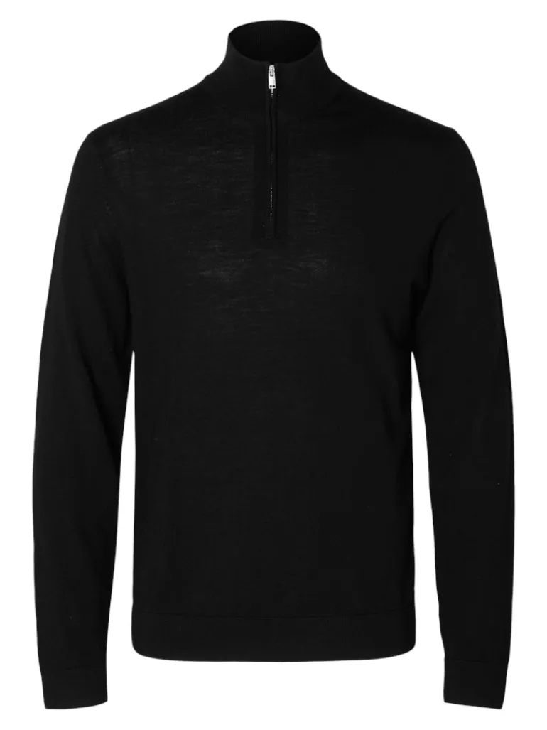 SLHTRAY LS KNIT MERINO HALF ZIP NOOS black
