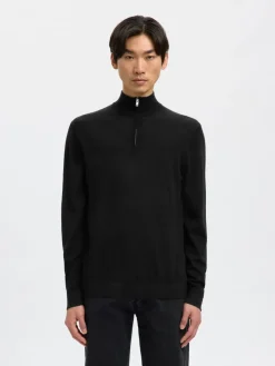 SLHTRAY LS KNIT MERINO HALF ZIP NOOS black