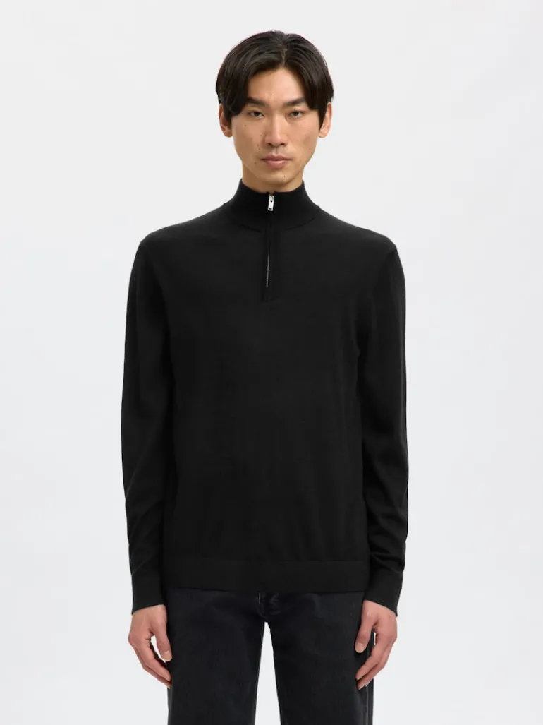 SLHTRAY LS KNIT MERINO HALF ZIP NOOS black