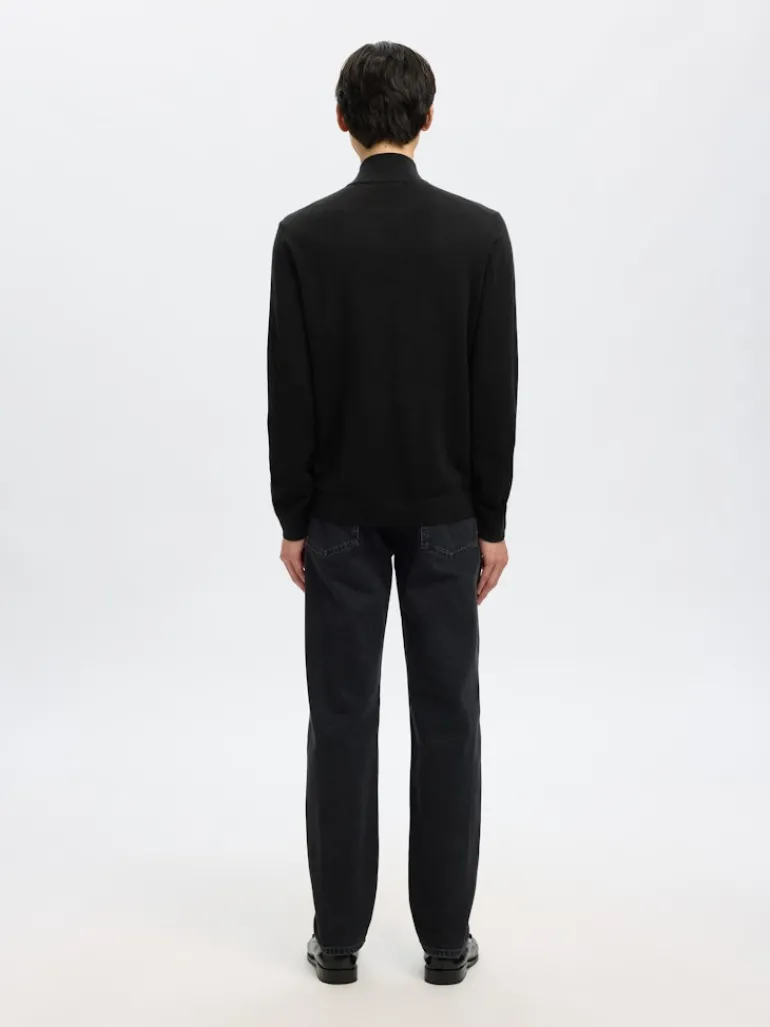 SLHTRAY LS KNIT MERINO HALF ZIP NOOS black