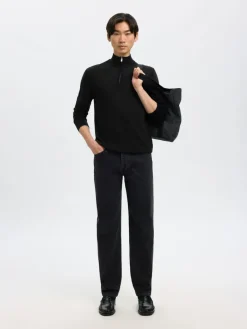 SLHTRAY LS KNIT MERINO HALF ZIP NOOS black