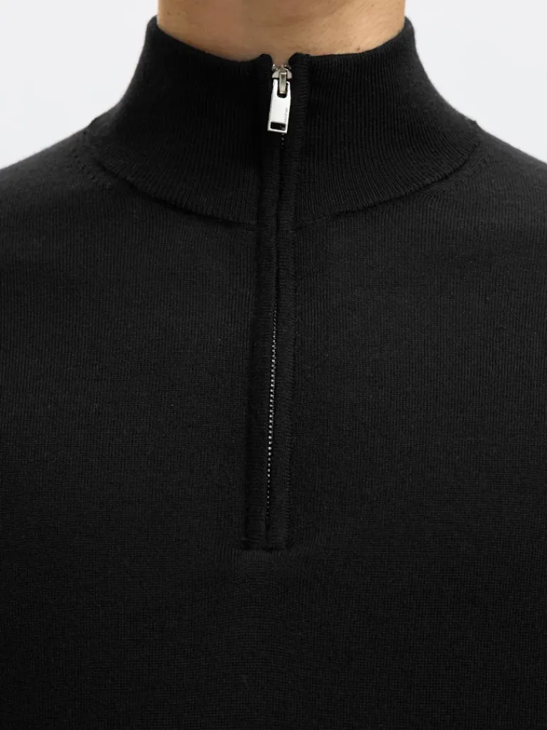 SLHTRAY LS KNIT MERINO HALF ZIP NOOS black