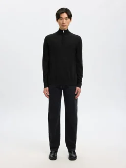 SLHTRAY LS KNIT MERINO HALF ZIP NOOS black