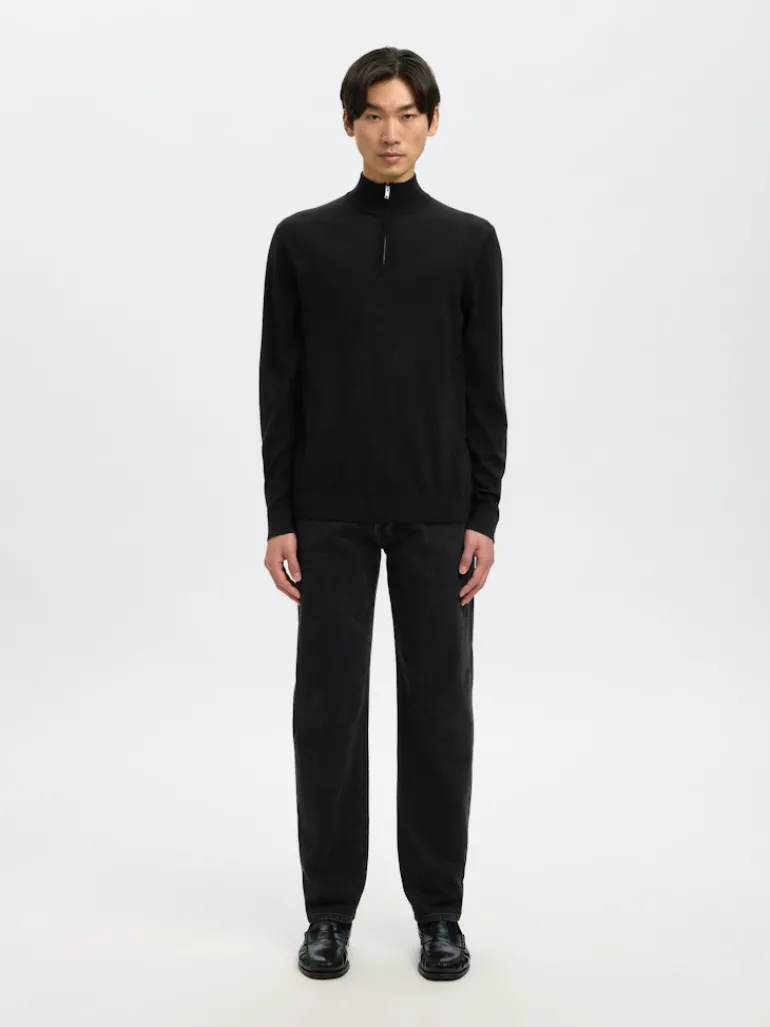 SLHTRAY LS KNIT MERINO HALF ZIP NOOS black