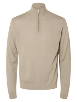 SLHTRAY LS KNIT MERINO HALF ZIP NOOS kelp