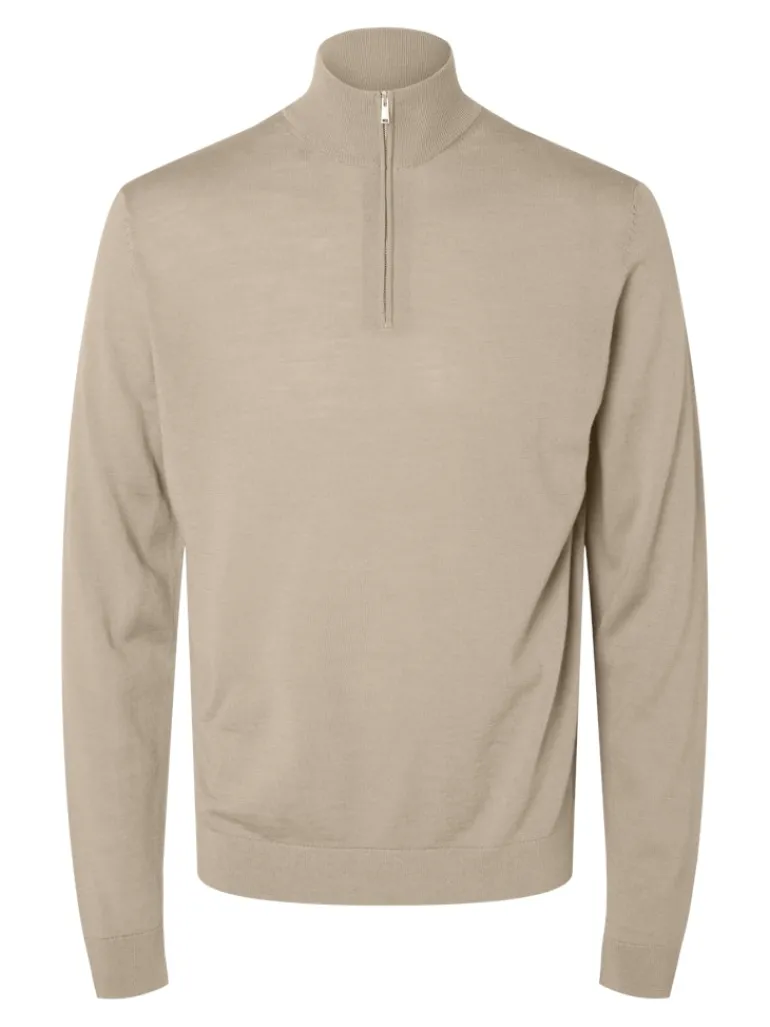 SLHTRAY LS KNIT MERINO HALF ZIP NOOS kelp