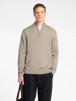 SLHTRAY LS KNIT MERINO HALF ZIP NOOS kelp