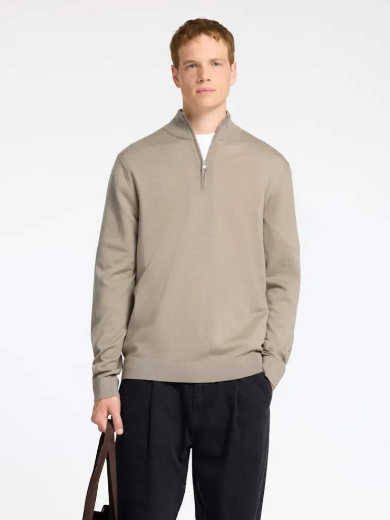 SLHTRAY LS KNIT MERINO HALF ZIP NOOS kelp