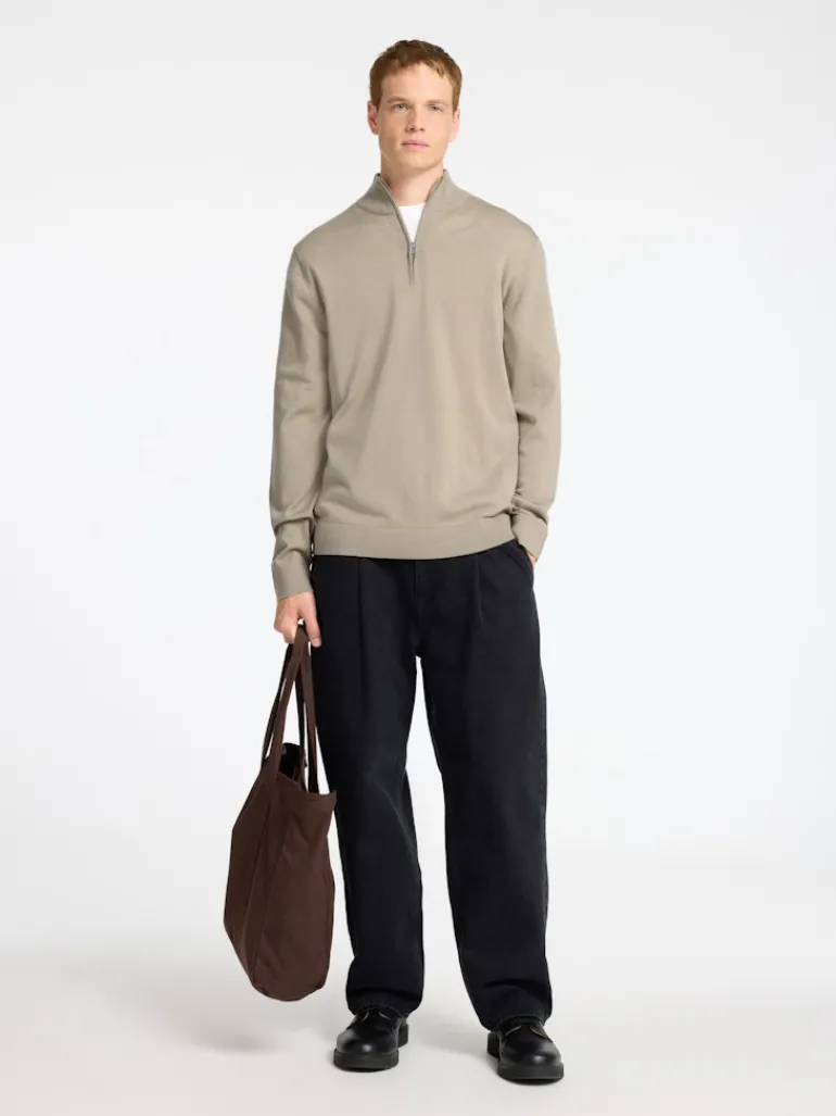 SLHTRAY LS KNIT MERINO HALF ZIP NOOS kelp