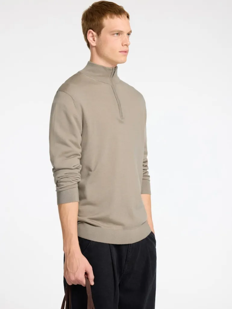 SLHTRAY LS KNIT MERINO HALF ZIP NOOS kelp