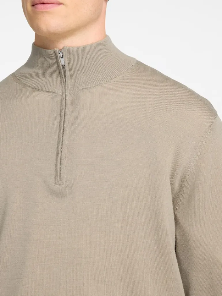 SLHTRAY LS KNIT MERINO HALF ZIP NOOS kelp