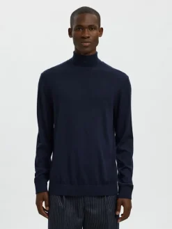SLHTRAY LS KNIT MERINO ROLL NECK NOOS navy blazer