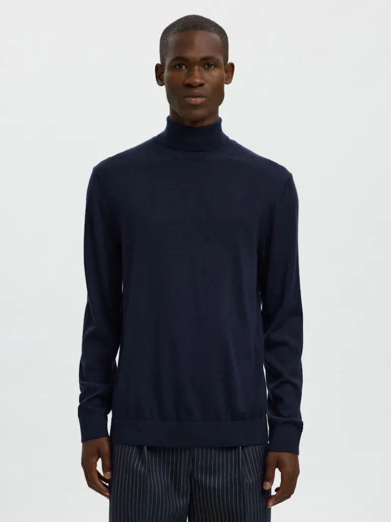 SLHTRAY LS KNIT MERINO ROLL NECK NOOS navy blazer