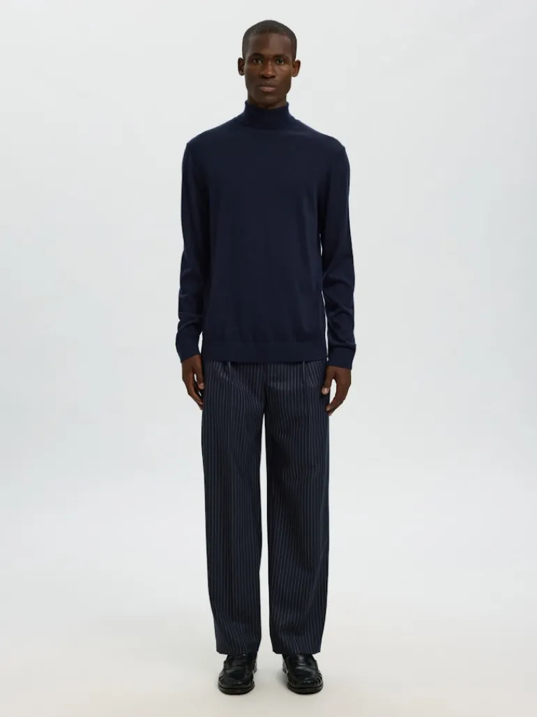 SLHTRAY LS KNIT MERINO ROLL NECK NOOS navy blazer