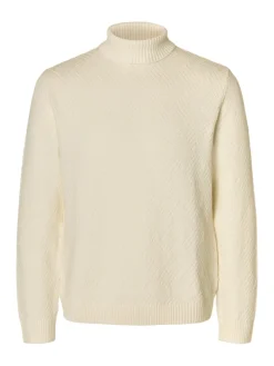 SLHTREVOR LS KNIT STRUCTURE ROLL NECK egret