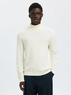 SLHTREVOR LS KNIT STRUCTURE ROLL NECK egret