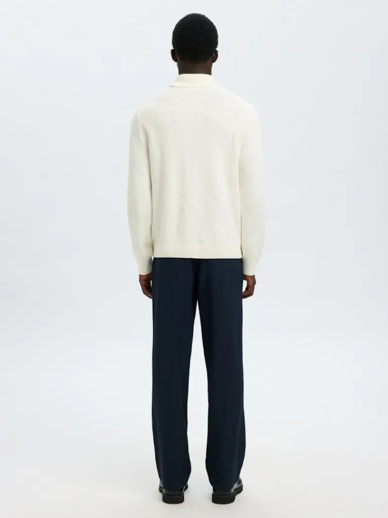 SLHTREVOR LS KNIT STRUCTURE ROLL NECK egret