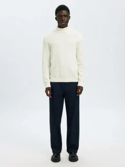 SLHTREVOR LS KNIT STRUCTURE ROLL NECK egret