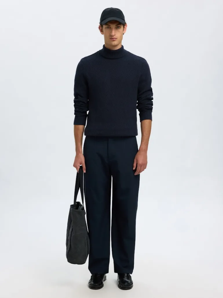 SLHTREVOR LS KNIT STRUCTURE ROLL NECK sky captain