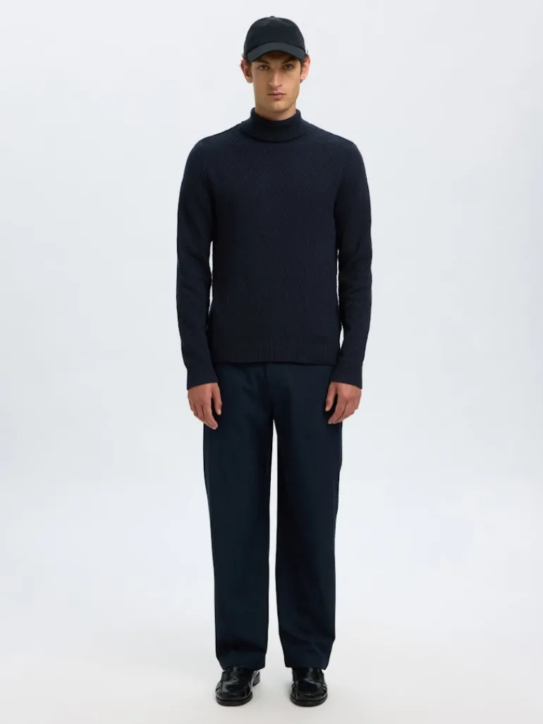 SLHTREVOR LS KNIT STRUCTURE ROLL NECK sky captain