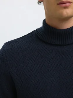 SLHTREVOR LS KNIT STRUCTURE ROLL NECK sky captain