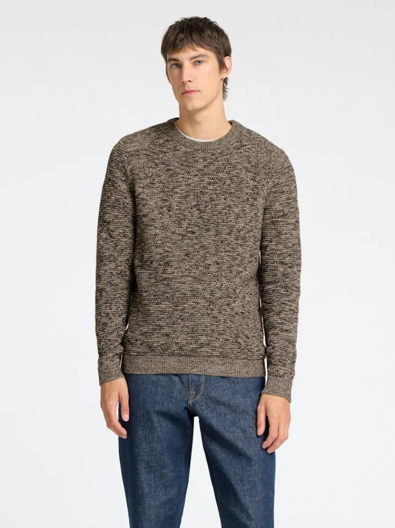 SLHVINCE LS KNIT BUBBLE CREW NECK NOOS chocolate torte