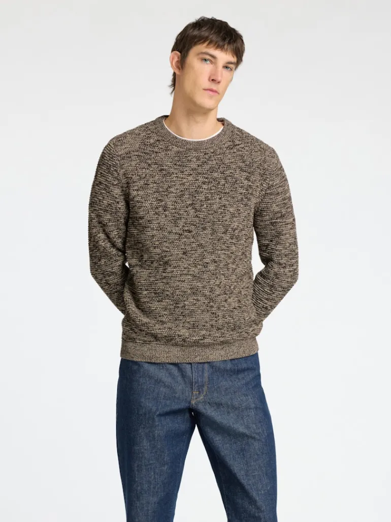 SLHVINCE LS KNIT BUBBLE CREW NECK NOOS chocolate torte