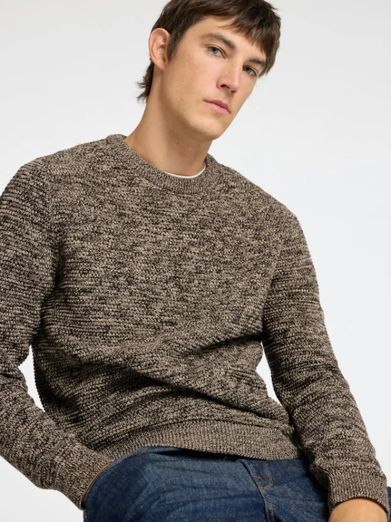 SLHVINCE LS KNIT BUBBLE CREW NECK NOOS chocolate torte