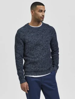 SLHVINCE LS KNIT BUBBLE CREW NECK NOOS dark sapphire