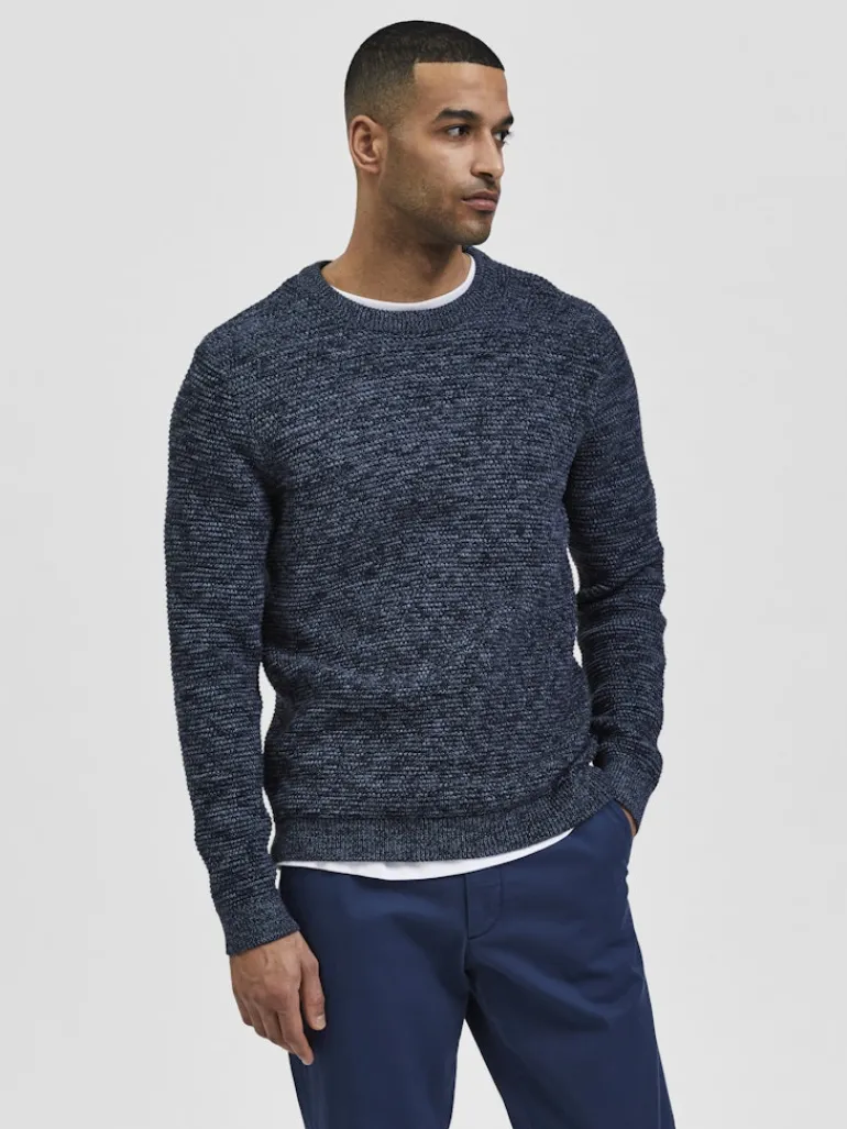 SLHVINCE LS KNIT BUBBLE CREW NECK NOOS dark sapphire