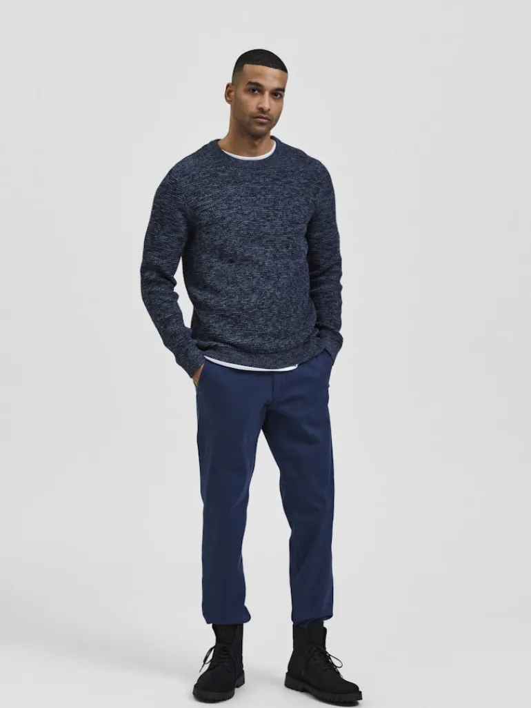 SLHVINCE LS KNIT BUBBLE CREW NECK NOOS dark sapphire