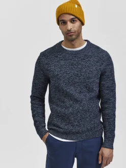 SLHVINCE LS KNIT BUBBLE CREW NECK NOOS dark sapphire