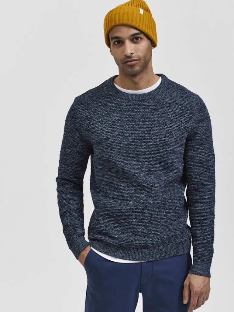SLHVINCE LS KNIT BUBBLE CREW NECK NOOS dark sapphire