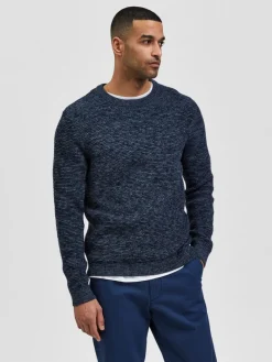 SLHVINCE LS KNIT BUBBLE CREW NECK NOOS dark sapphire