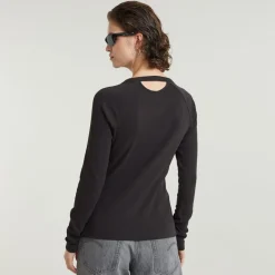Slim rib keyhole r t ls wmn dk black