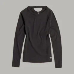 Slim rib keyhole r t ls wmn dk black