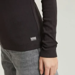 Slim rib keyhole r t ls wmn dk black