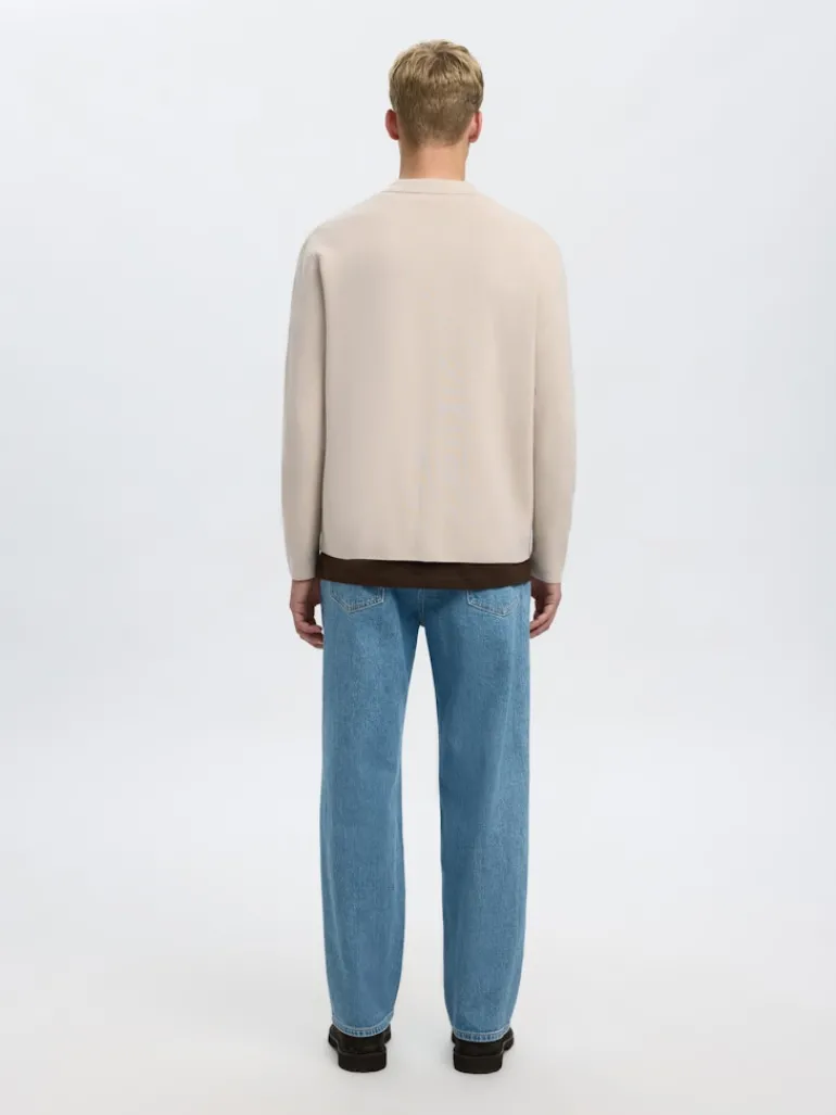 SLMMIKE LIGHT POLO CARDIGAN NOOS oatmeal