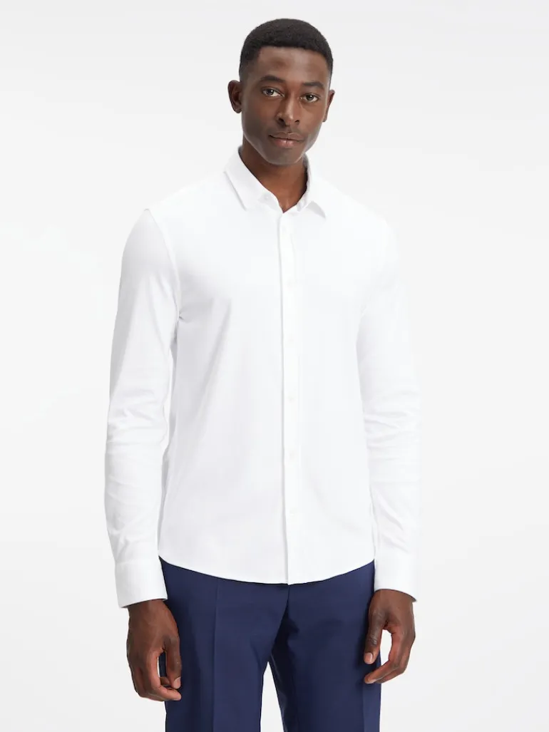 SMOOTH COTTON POCKET SLIM SHIRT bright white