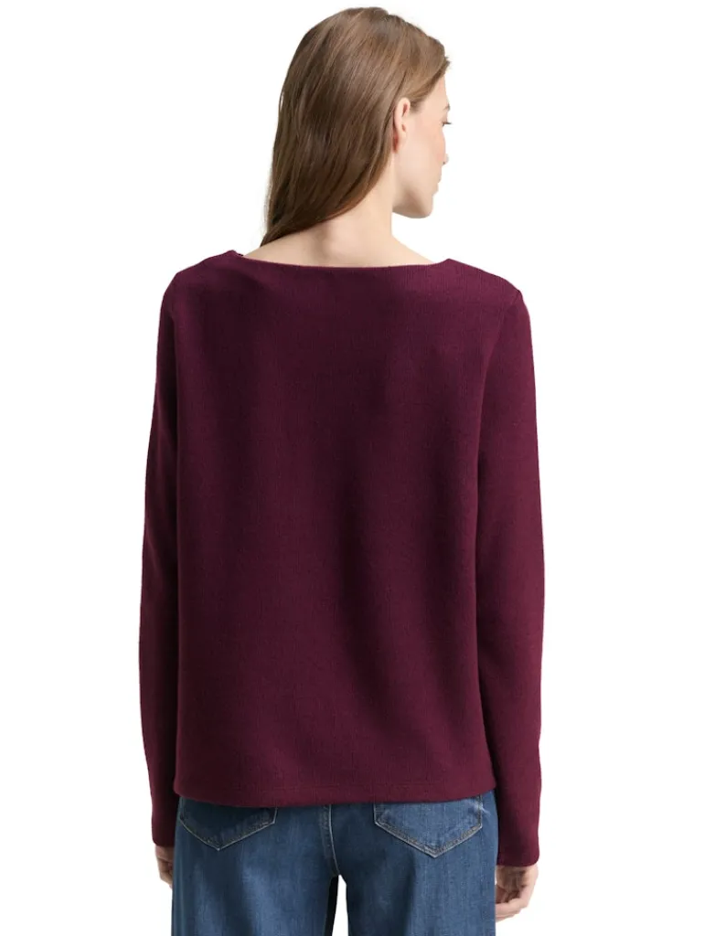 Soft-Touch Sweatshirt mit Knopf-Details dark red mélange