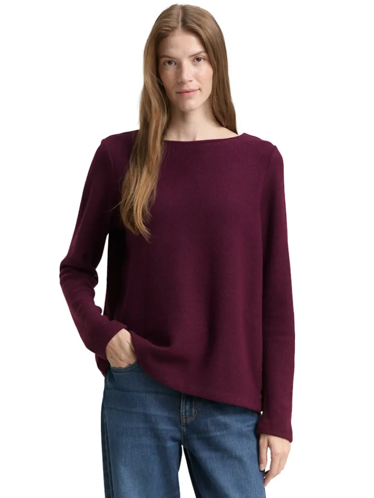 Soft-Touch Sweatshirt mit Knopf-Details dark red mélange