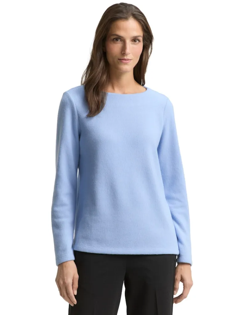 Soft-Touch Sweatshirt mit Knopf-Details mid blue melange