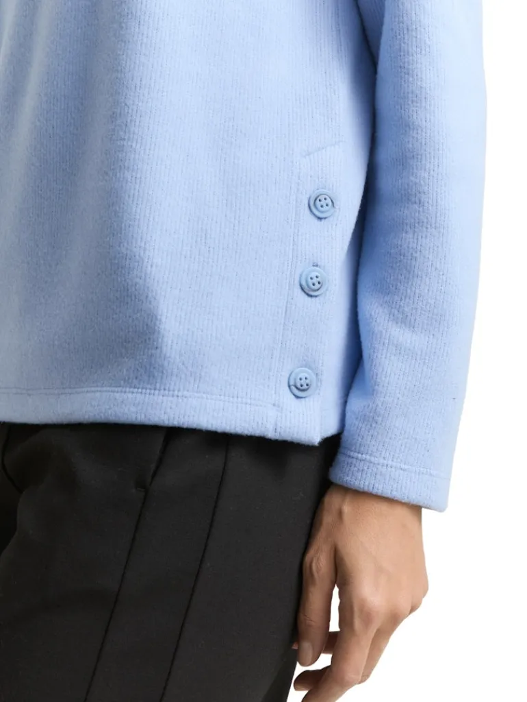 Soft-Touch Sweatshirt mit Knopf-Details mid blue melange