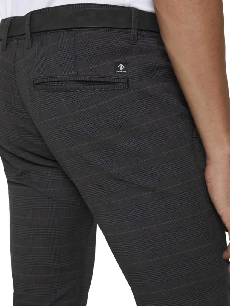 Straight Fit Chino Hose mit Gürtel grey brown check yarn dye